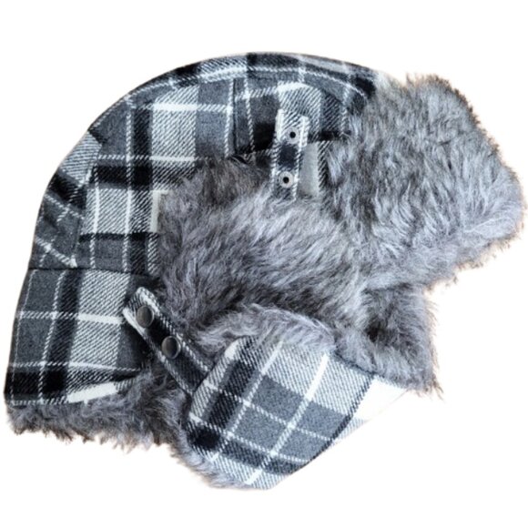 USPA ACCESSORIES Black White & Gray Plaid Faux Fur Trapper Hat - Men's One Size - Picture 5 of 7
